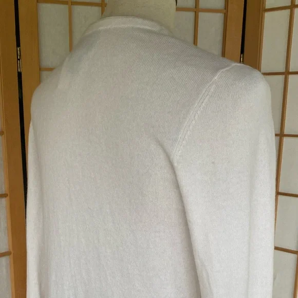 Megaschoni Cashmere Open Long High Low Ivory Cardigan SZ M - Picture 10 of 13